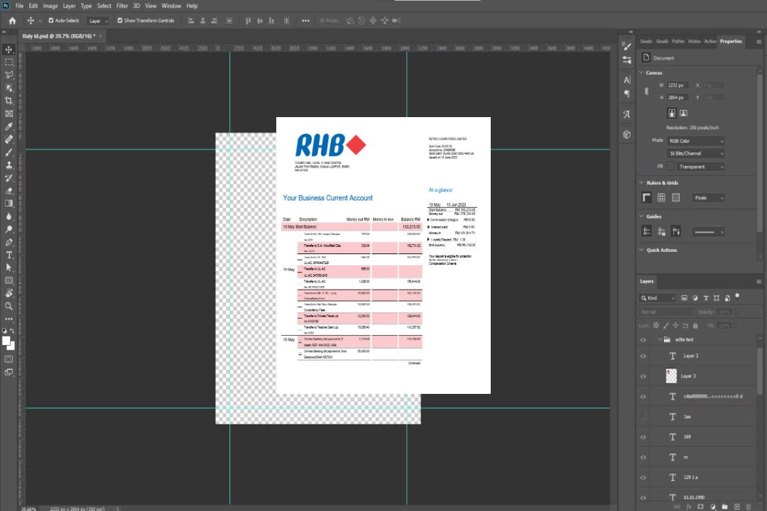 Modèle Word et PDF de relevé de compte courant de la société RHB Bank template